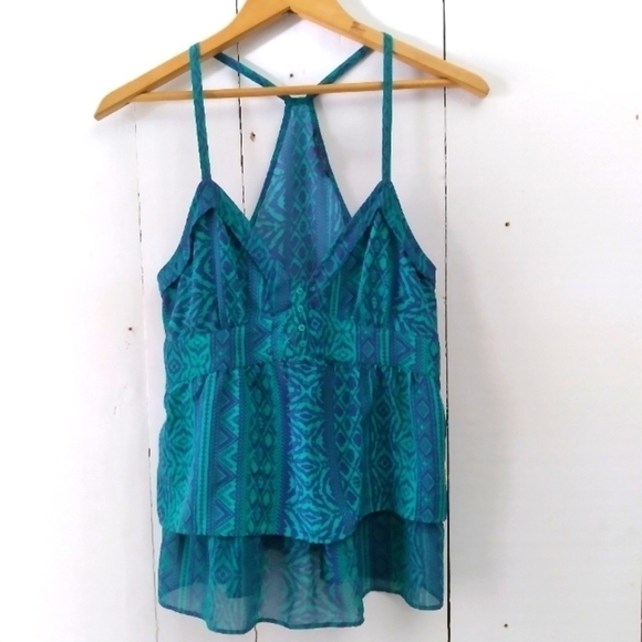 AMERICAN Eagle Racerback Spaghetti Strap Tank Top Green and Blue V-Neck - Picture 1 of 7
